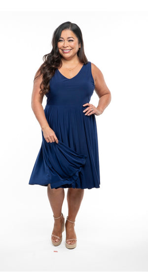 SS2406 -Royal Blue Fit and Flare Sleeveless Dress with Pockets