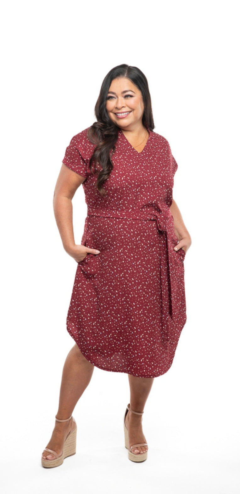 SS2410 -Plum Speckled Belted Dress with Pockets