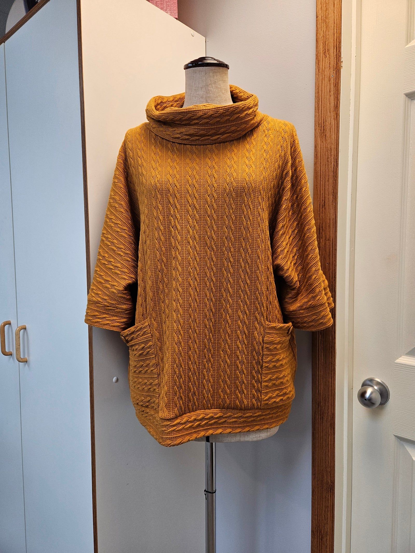 Cable Knit Dolman Pullover with Pockets