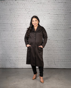 FW2610 - Plum Houndstooth Cardigan with Pockets