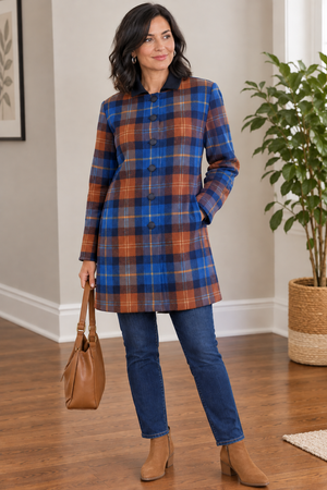 Brushed Flannel Plaid Jacket with Pockets