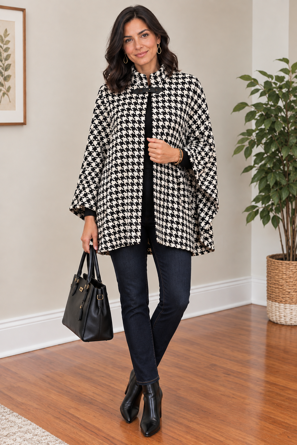 Houndstooth Wool Cape
