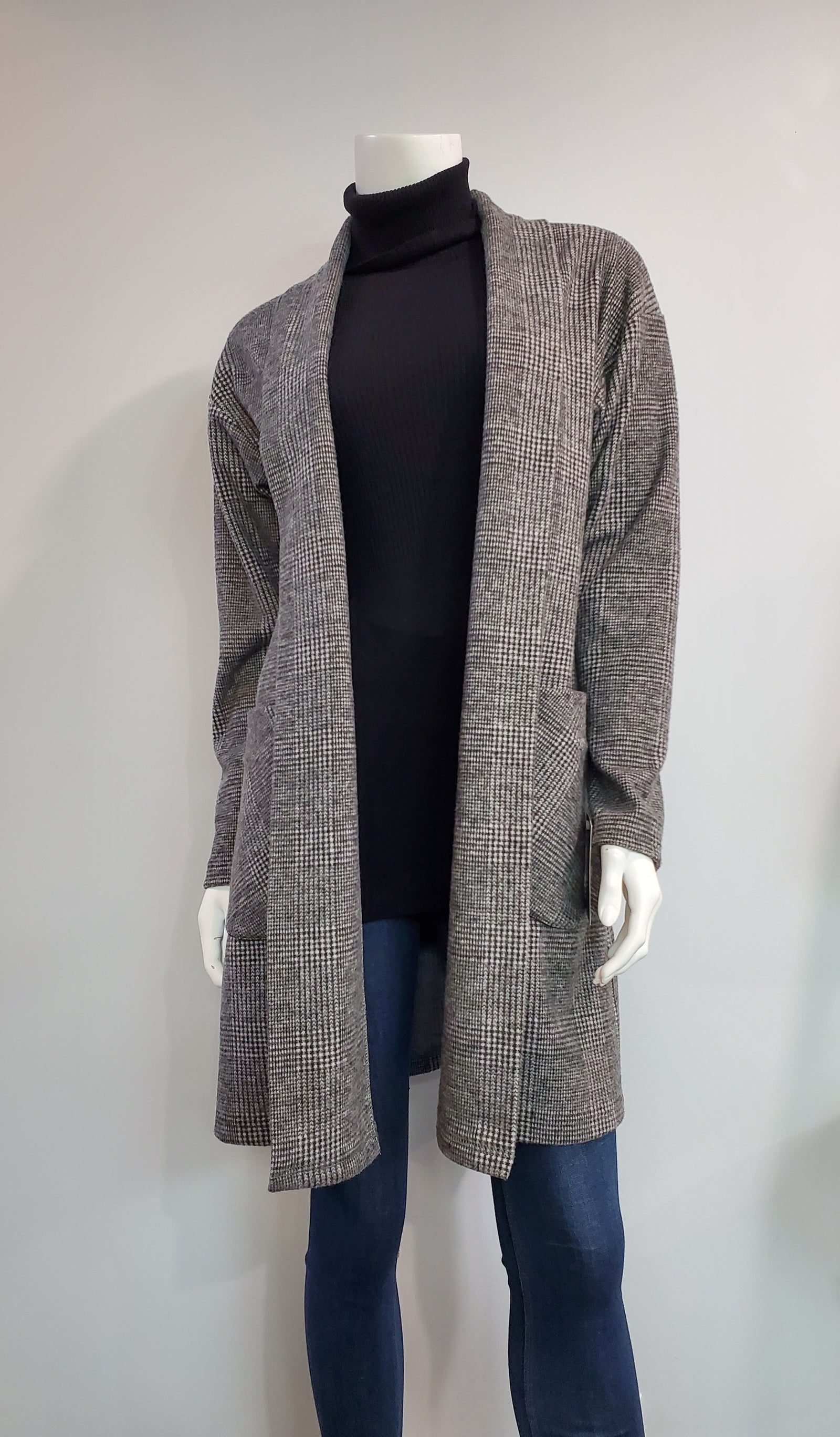Open Plaid Cardigan with pockets