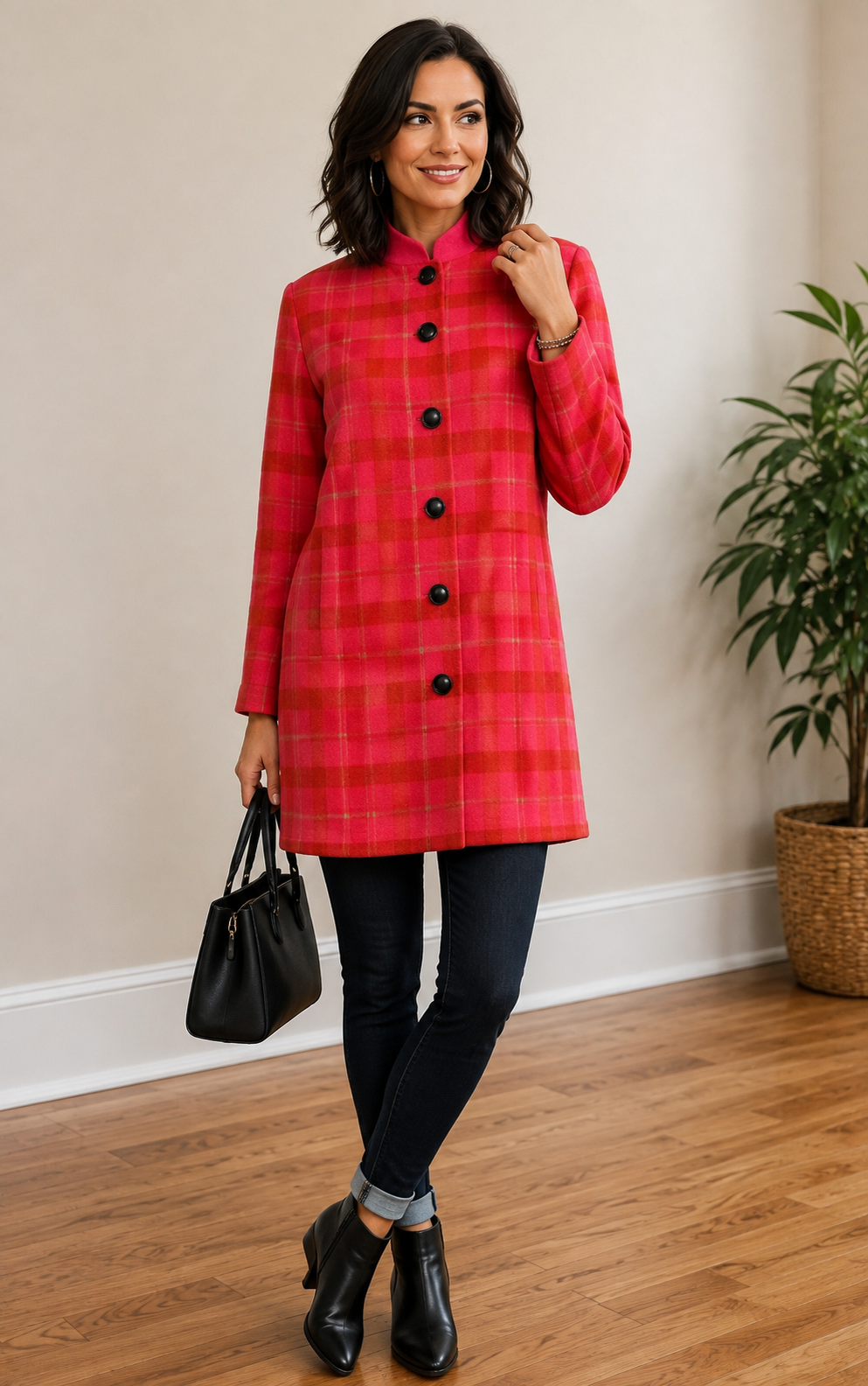 Brushed Flannel Plaid Jacket with Pockets