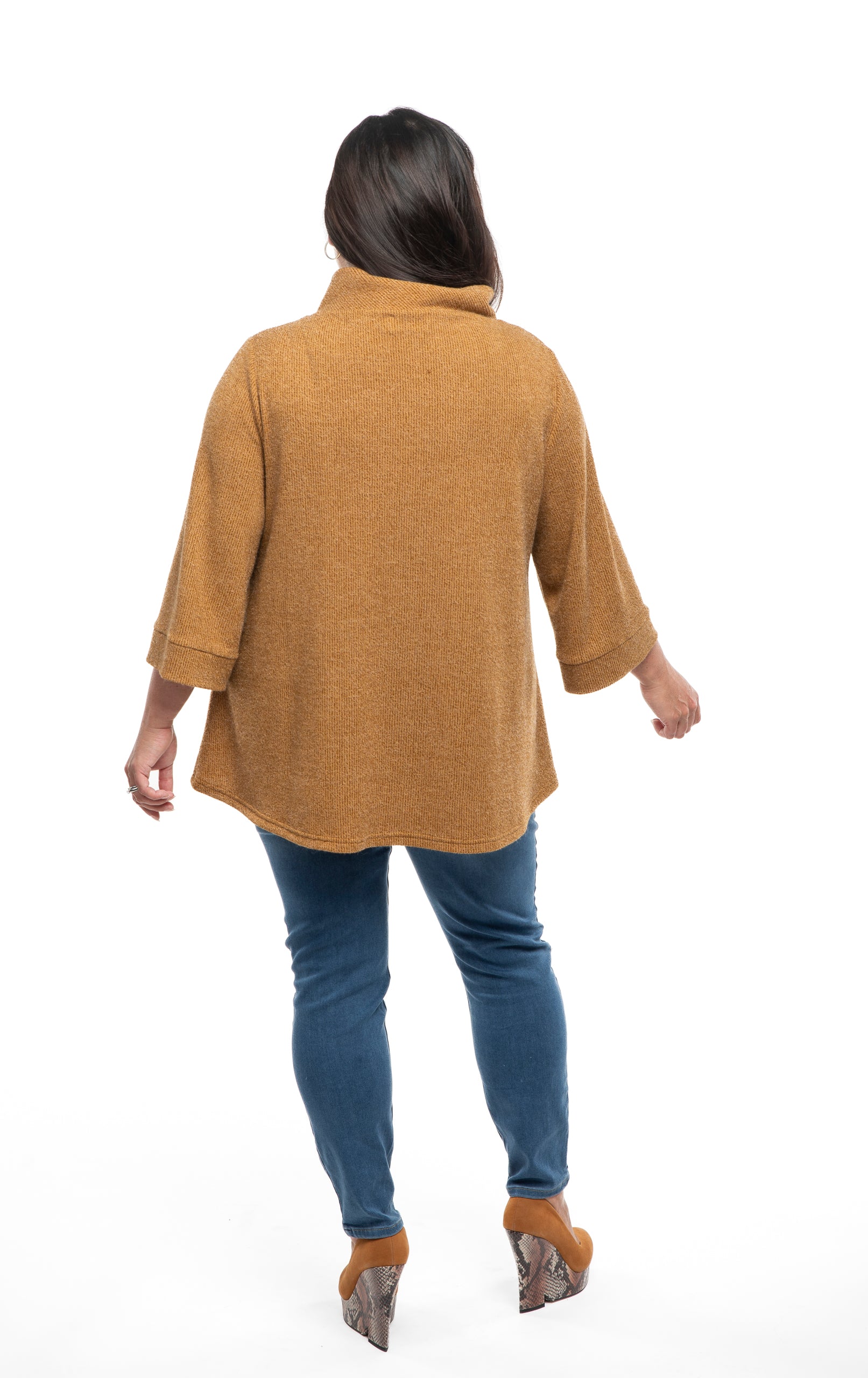 FW2508 - Mustard 3/4 Sleeve Cardigan with Pockets