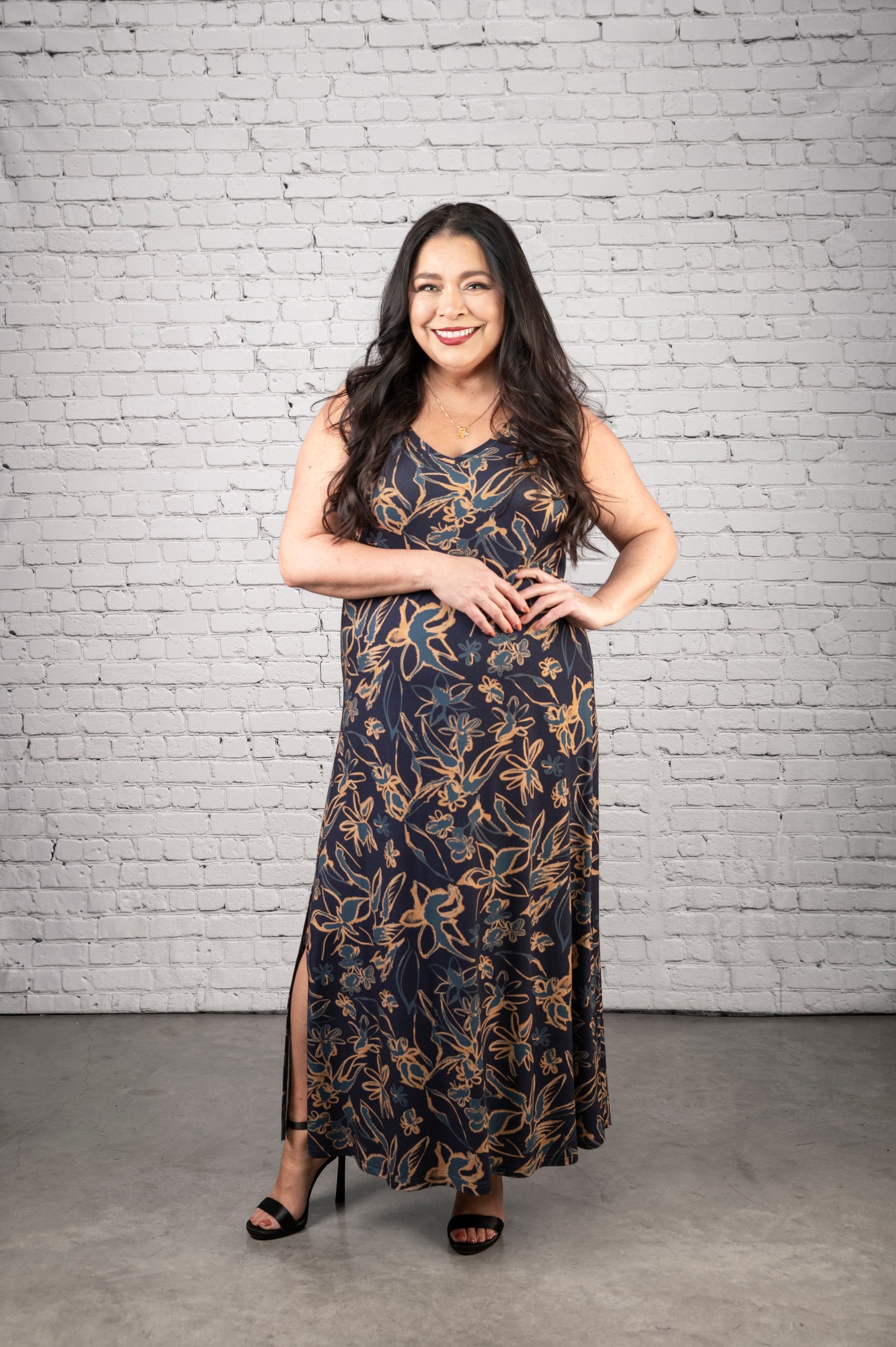 SS2501 -Sleeveless Printed Knit Maxi Dress with Side Slit