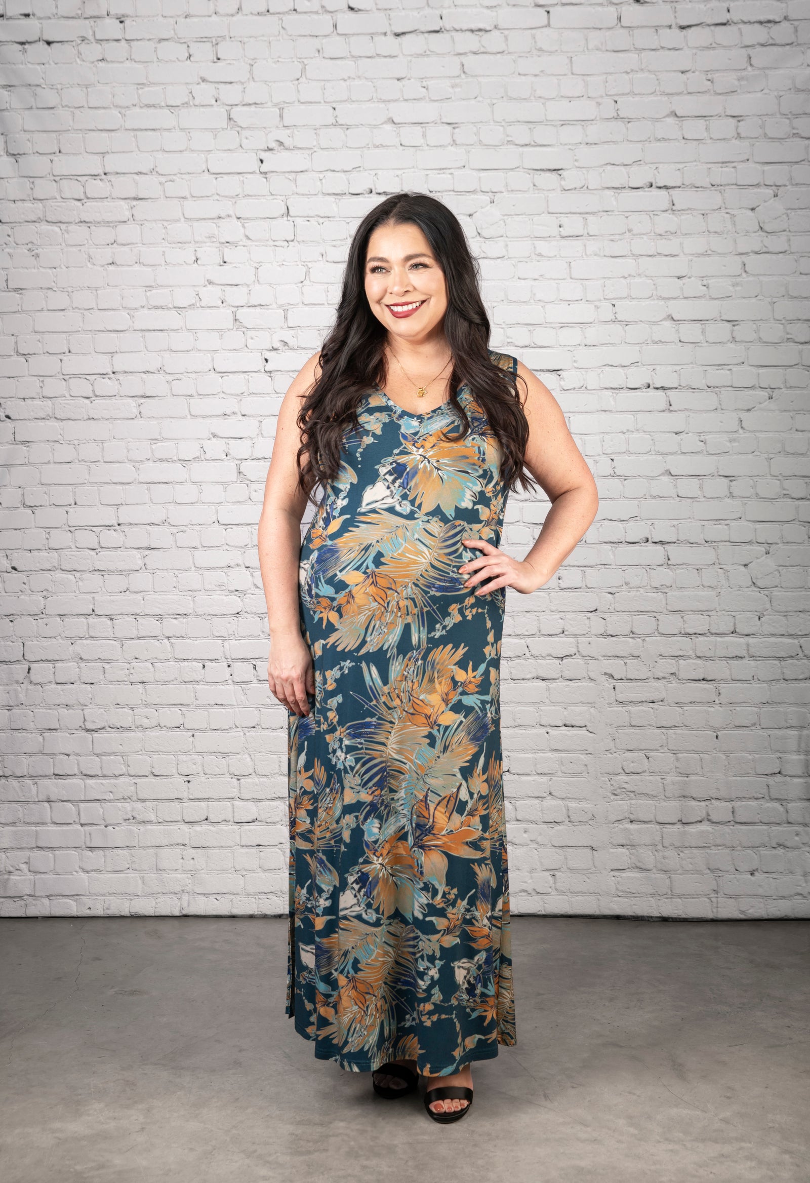 SS2501 -Sleeveless Printed Knit Maxi Dress with Side Slit