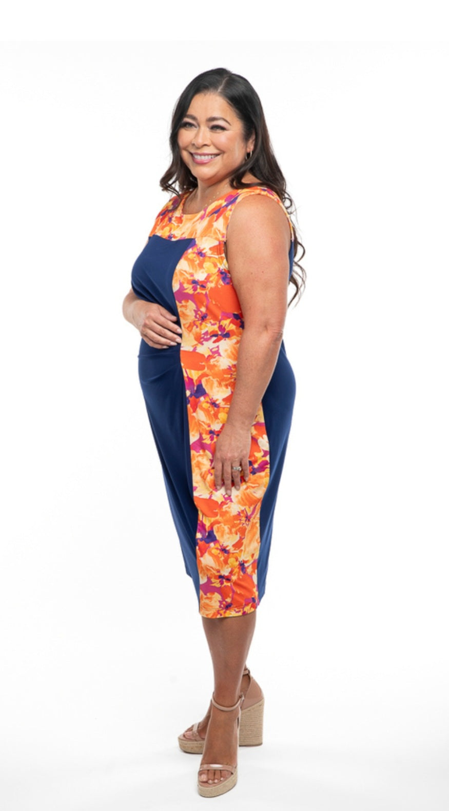 Royal Blue Side Pleated Sleeveless Dress