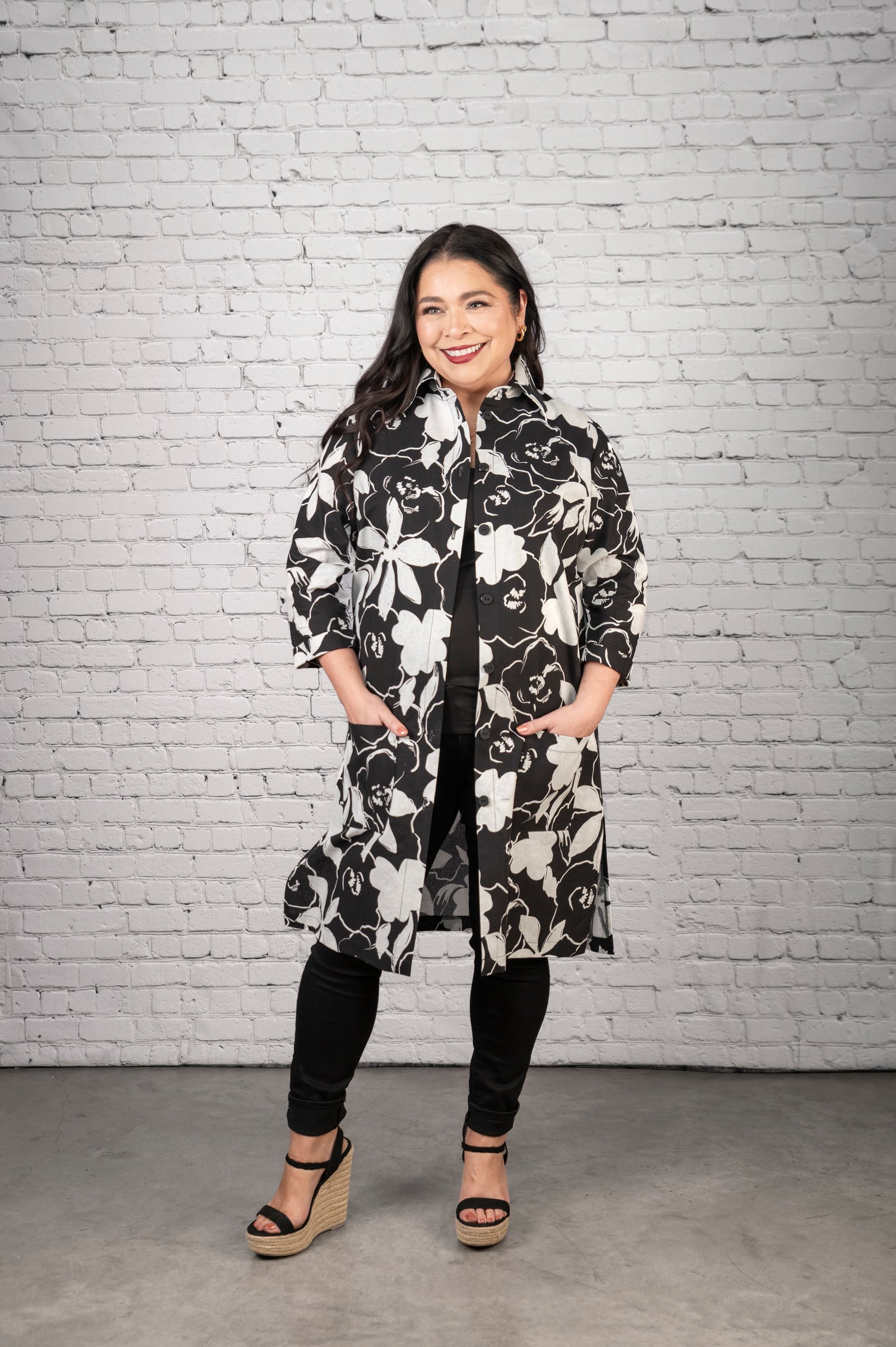 Printed Linen Shirtdress with Pockets