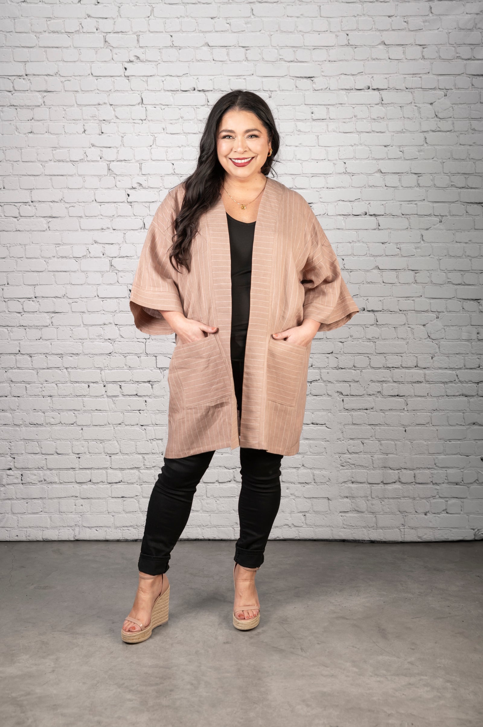 SS2508 - Striped Linen Cardigan with Pockets