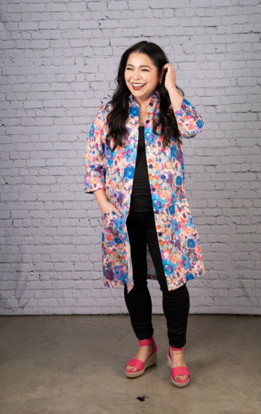 Printed Linen Shirtdress with Pockets