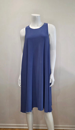 SS26-11-White Patterned and Solid Periwinkle Reversible Dress with Pockets