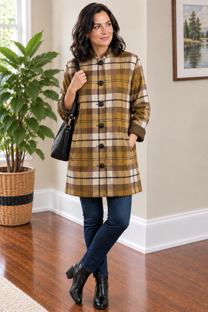 Brushed Flannel Plaid Jacket with Pockets