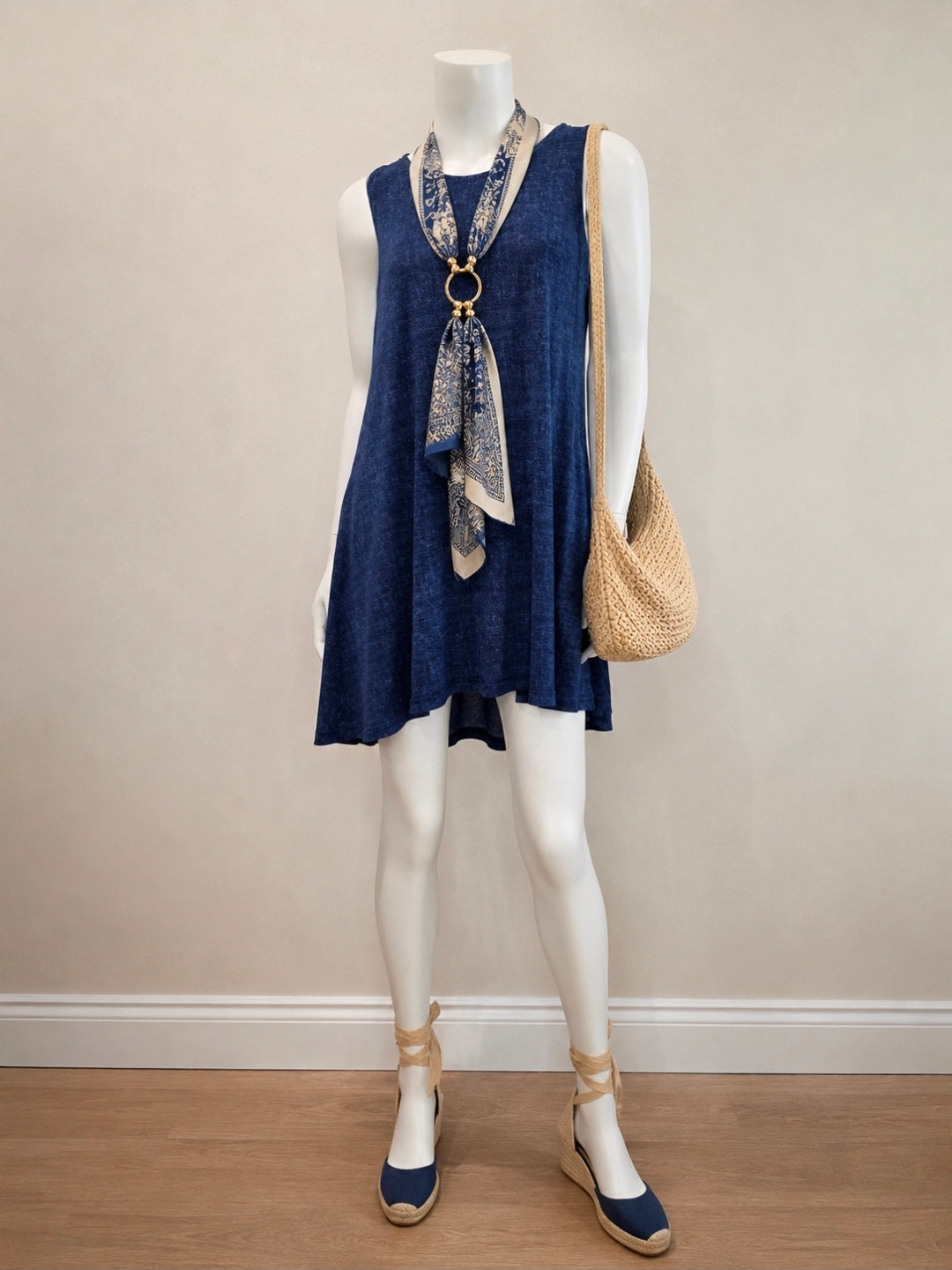SS26-09-Sleeveless Denim Knit Dress with Pockets