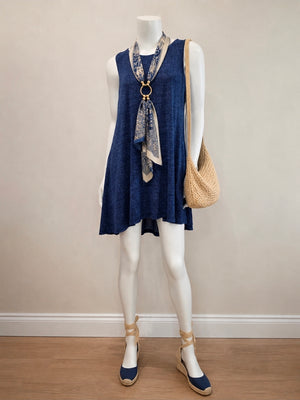 SS26-09-Sleeveless Denim Knit Dress with Pockets