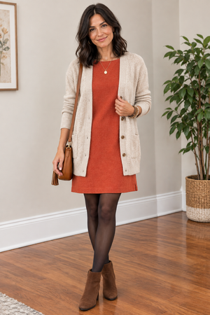 Raw Silk Box Pleated Dress with Pockets