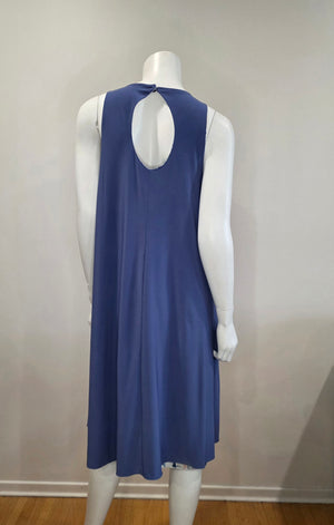 SS26-11-White Patterned and Solid Periwinkle Reversible Dress with Pockets