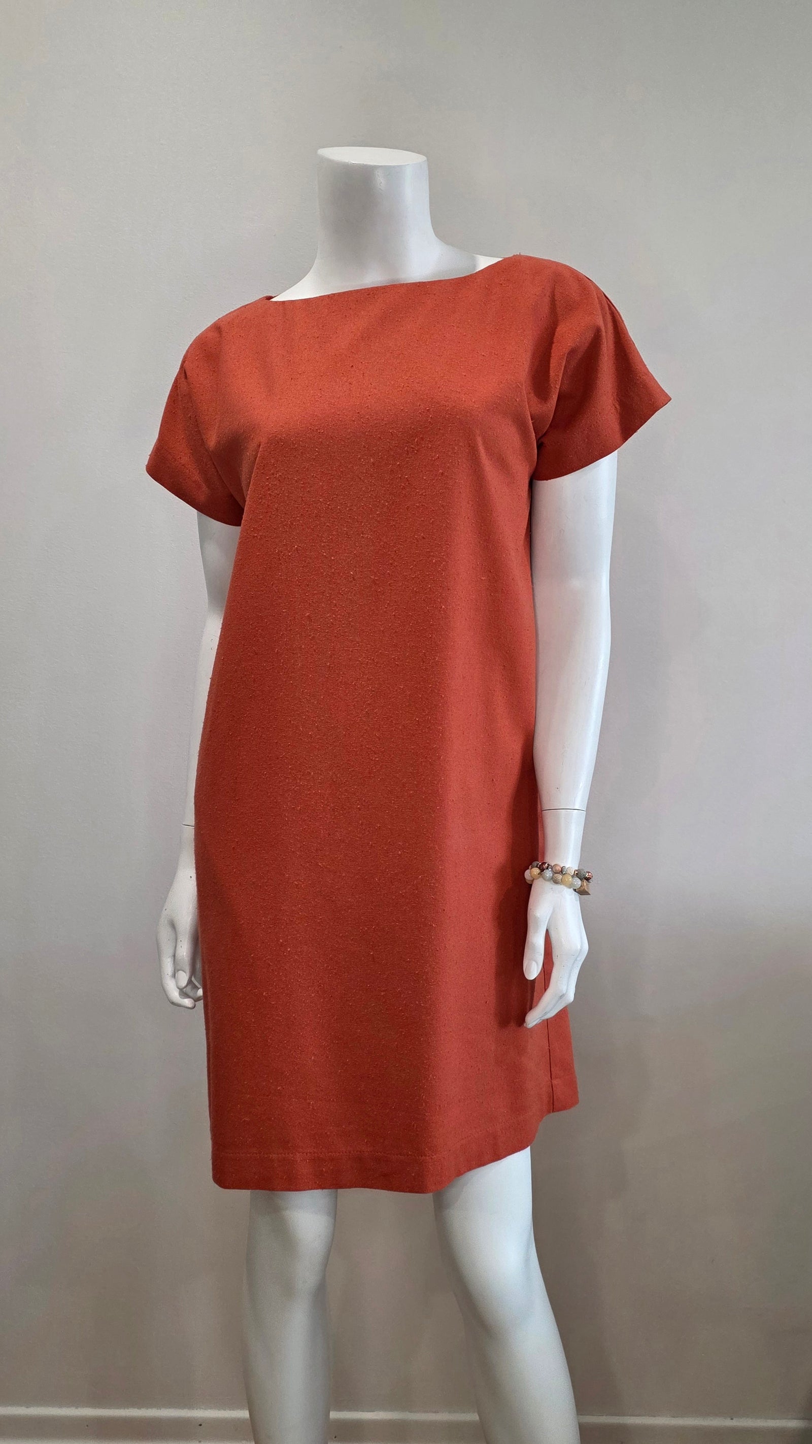 SS26-05-Raw Silk Box Pleated Dress with Pockets