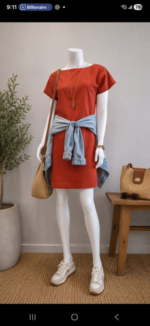 SS26-05-Raw Silk Box Pleated Dress with Pockets