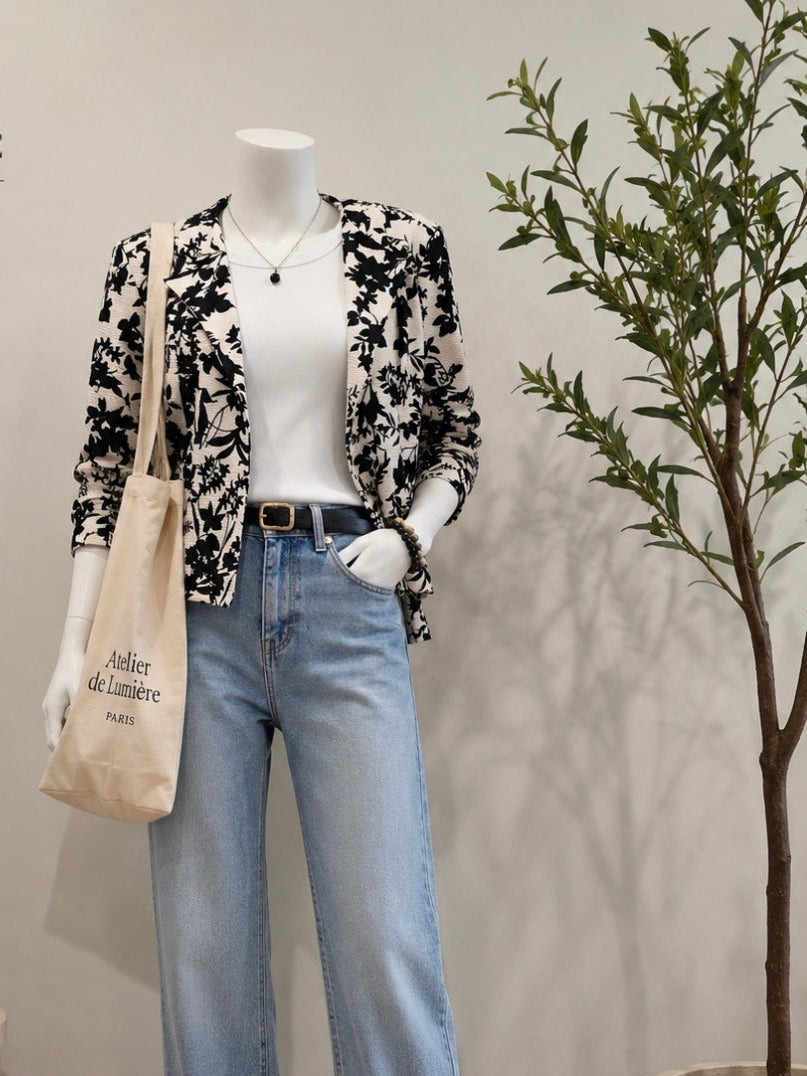 SS26-03-Black and White Floral Crop Jacket