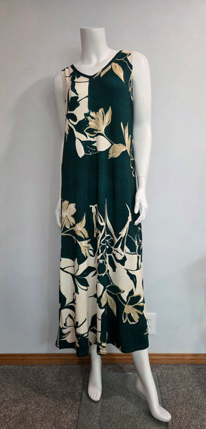 Sleeveless Printed Knit Maxi Dress with Right Side Slit