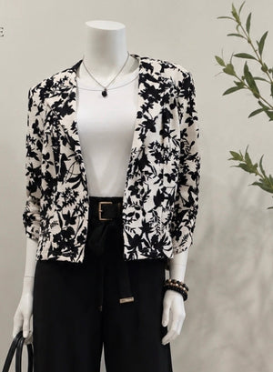 SS26-03-Black and White Floral Crop Jacket