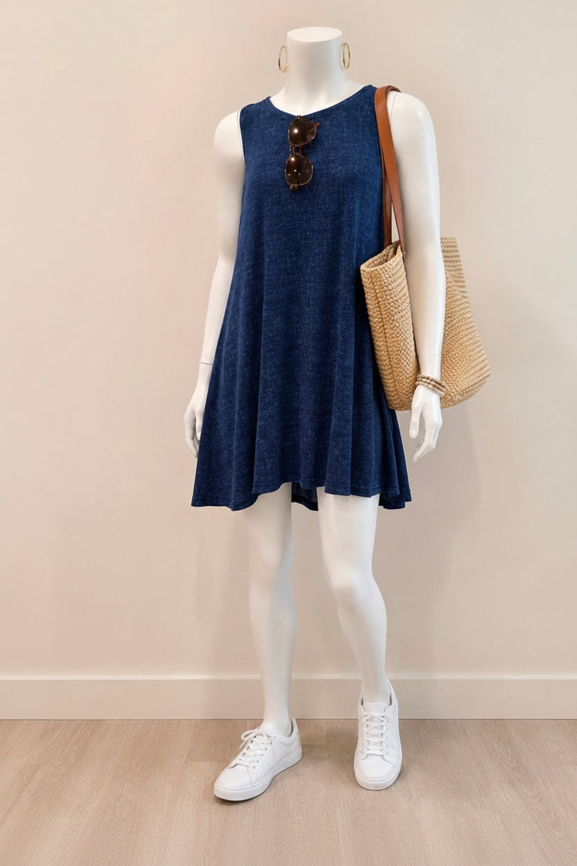 SS26-09-Sleeveless Denim Knit Dress with Pockets