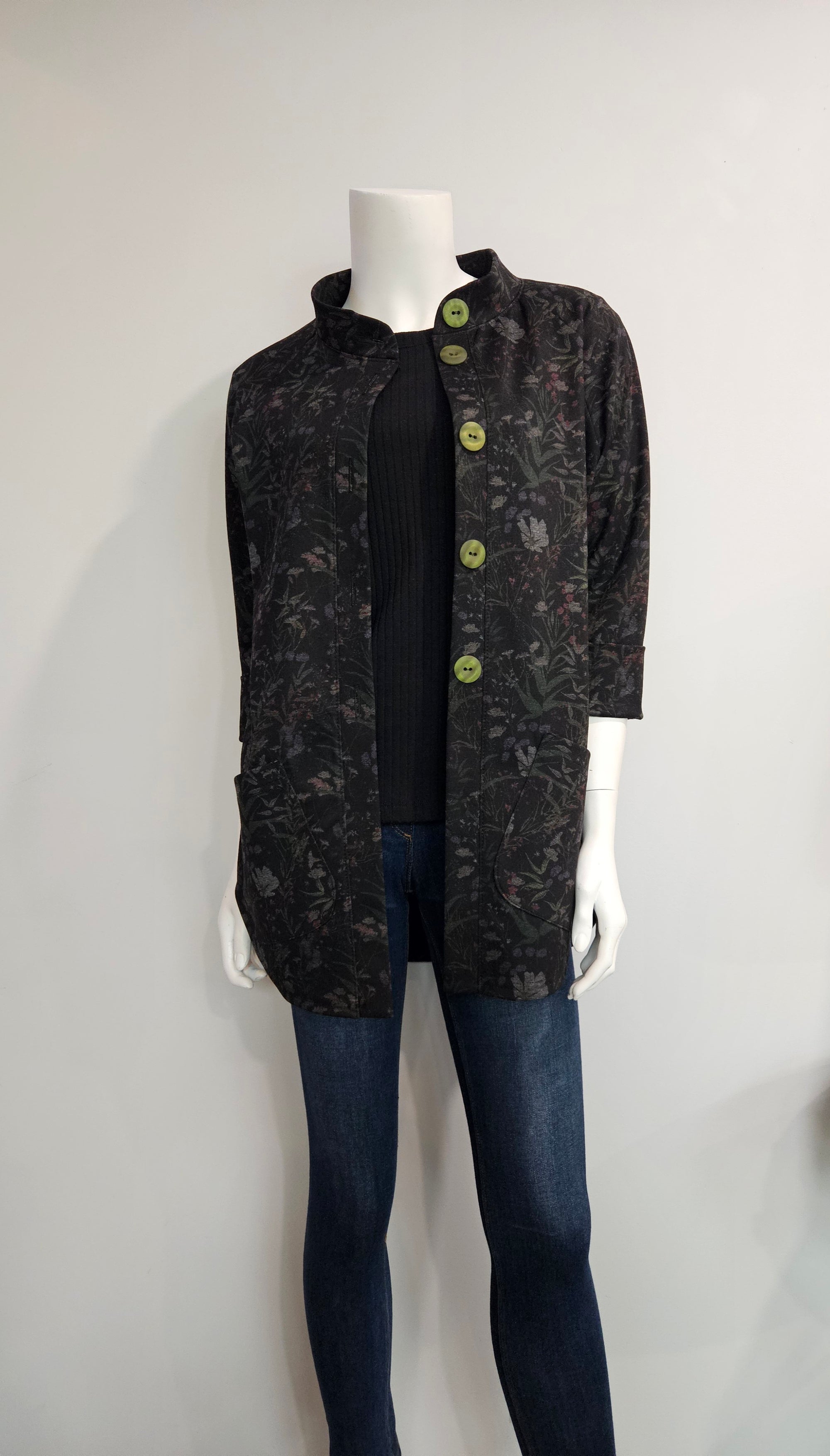 Black Floral Ponte de Roma Cardigan with Pockets