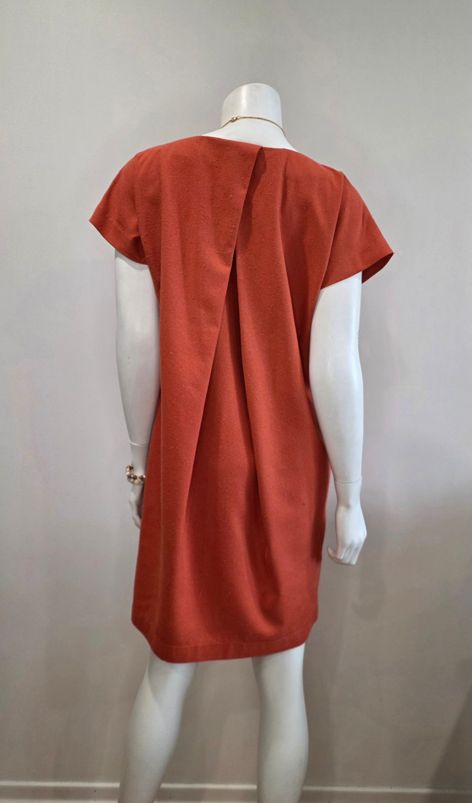 SS26-05-Raw Silk Box Pleated Dress with Pockets