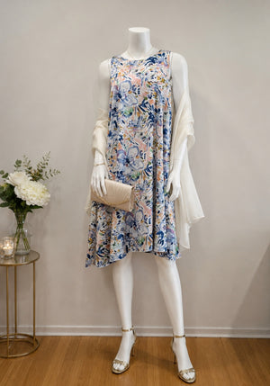 SS26-11-White Patterned and Solid Periwinkle Reversible Dress with Pockets
