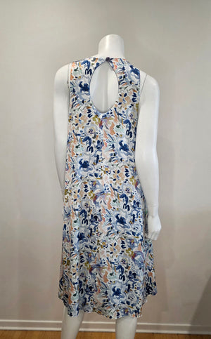 SS26-11-White Patterned and Solid Periwinkle Reversible Dress with Pockets