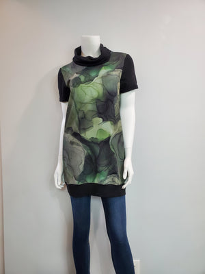 Black & Green Ink Blot Tunic with Pockets