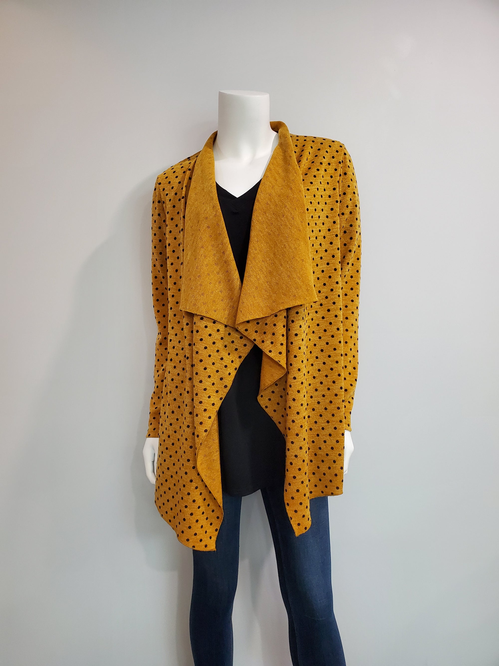Mustard Polka Dot Waterfall Cardigan